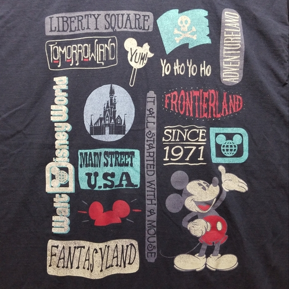 Walt Disney World Magic Kingdom Blue Graphic Tshirt 2XL XXL Attractions Lands - Picture 1 of 6